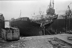 Scrapping a ship East Boston floating dry dock