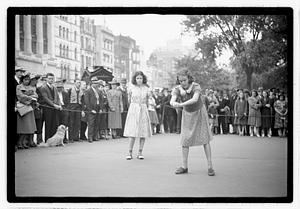 Two young women competing, Boston Common