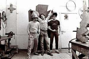 Arnie Jarmak, Douglas Abdell, Joshua Resnek in Douglas' studio, Davis Square Somerville