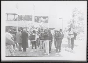 Group of people standing outside CRLS for a special event