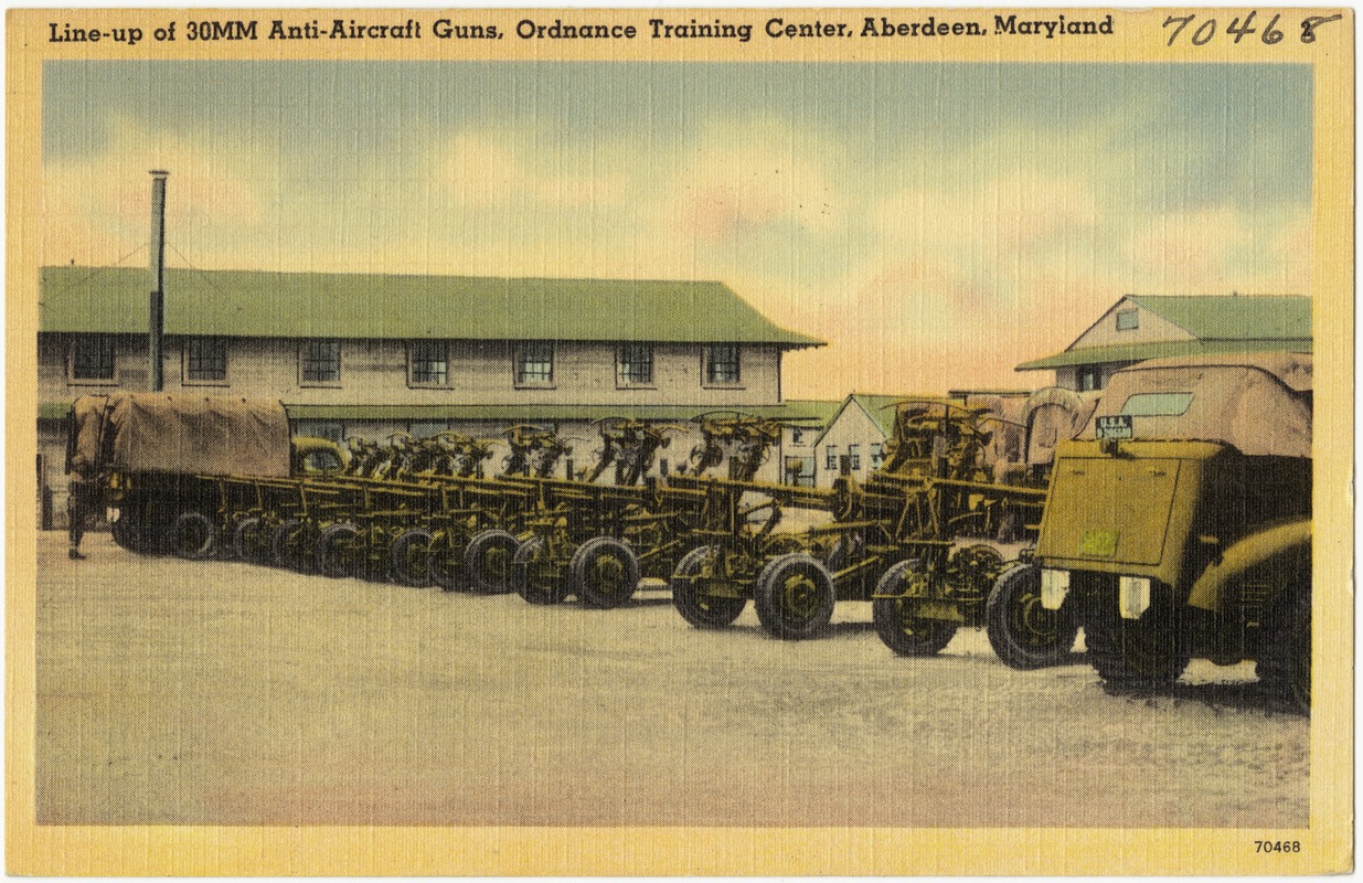 Line-up of 30MM Anti-Aircraft Guns, Ordnance Training Center, Aberdeen, Maryland