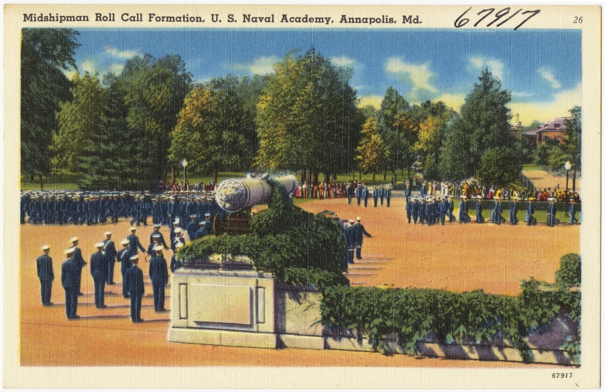 Midshipman roll call formation, U. S. Naval Academy, Annapolis, Md.