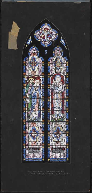 Design for south window fifth from chancel in nave, Immaculate Conception Church, Easthampton, Massachusetts