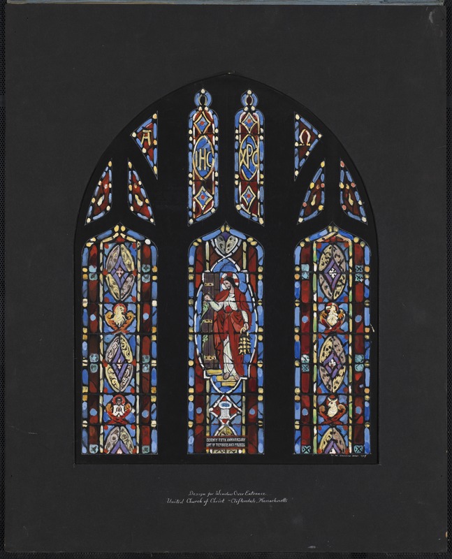 Design for window over entrance, United Church of Christ, Cliftondale, Massachusetts
