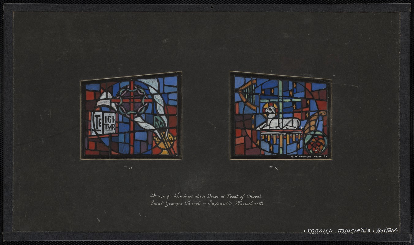 Design for windows above doors at front of church, Saint George's Church, Saxonville, Massachusetts