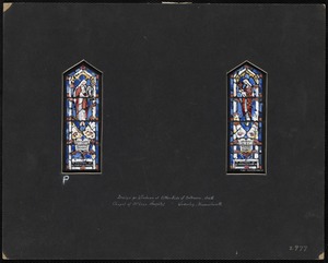 Design for windows at either side of entrance, south chapel of McLean Hospital, Waverly, Massachusetts