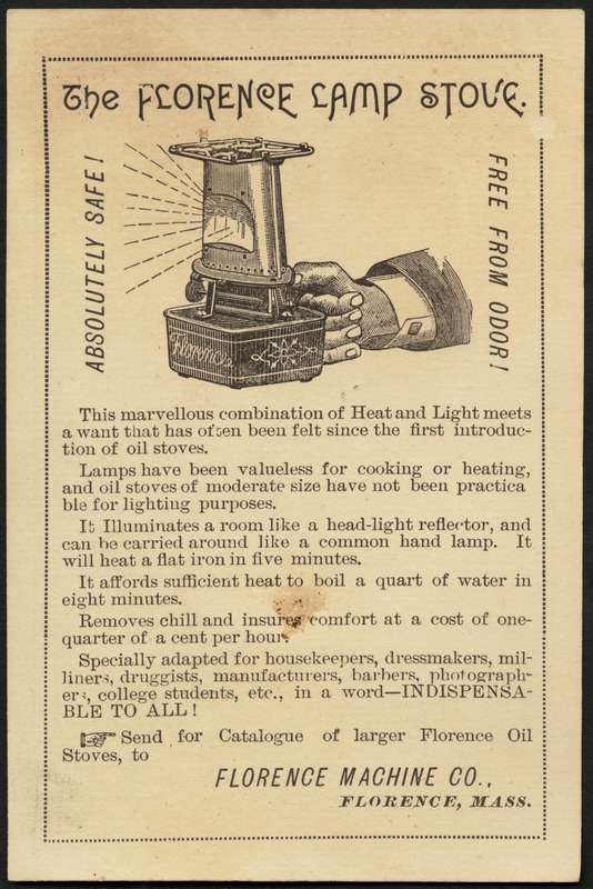 Florence Lamp Stove Charlie what should we do without this dear little Florence stove. Digital Commonwealth