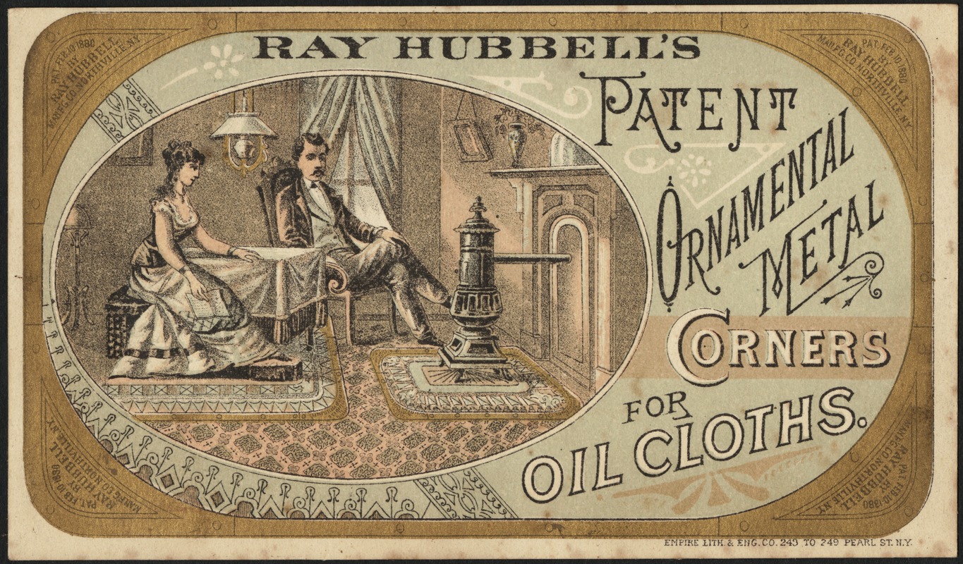 Ray Hubbell's patent ornamental metal corners for oil cloths.