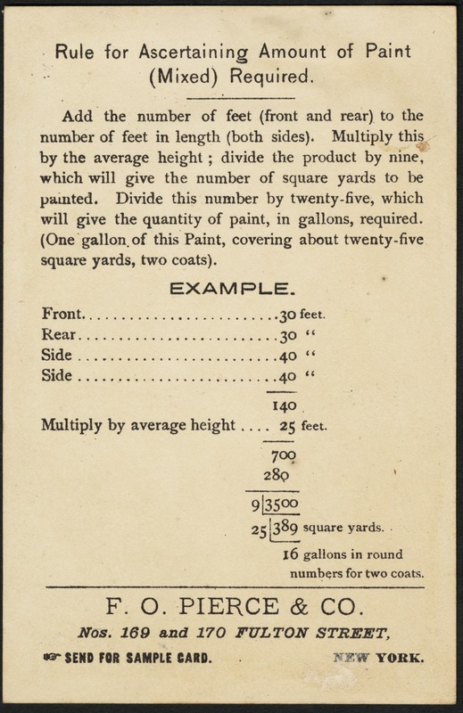 F. O. Pierce & Co's prepared house paint's, economical & durable.