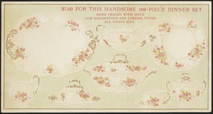 $7.69 for this handsome 100-piece dinner set, hand traced with gold for description and liberal offer see other side.