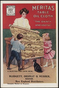 Meritas table oil cloth, "the dainty and useful", a blotter for your desk.