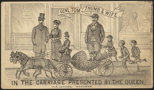 Gen'l Tom Thumb & Wife. In the carriage presented by the queen.