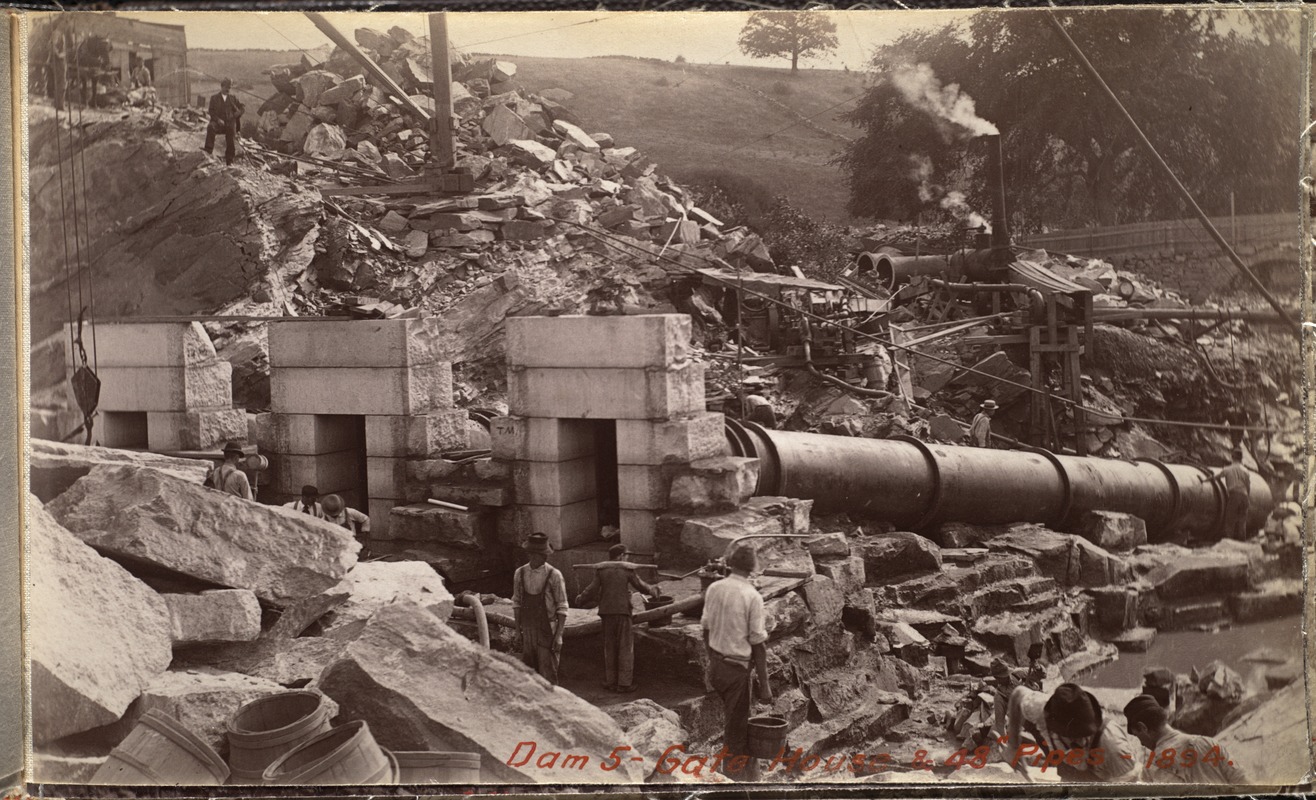 Sudbury Department, Sudbury Dam, gatehouse and 48-inch pipes, Southborough, Mass., 1894