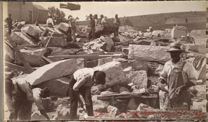 Sudbury Department, Sudbury Dam, laying stone in overfall, Southborough, Mass., 1895