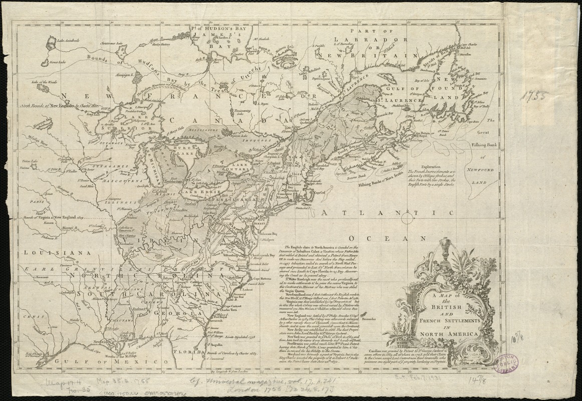 A map of the British and French settlements in North America