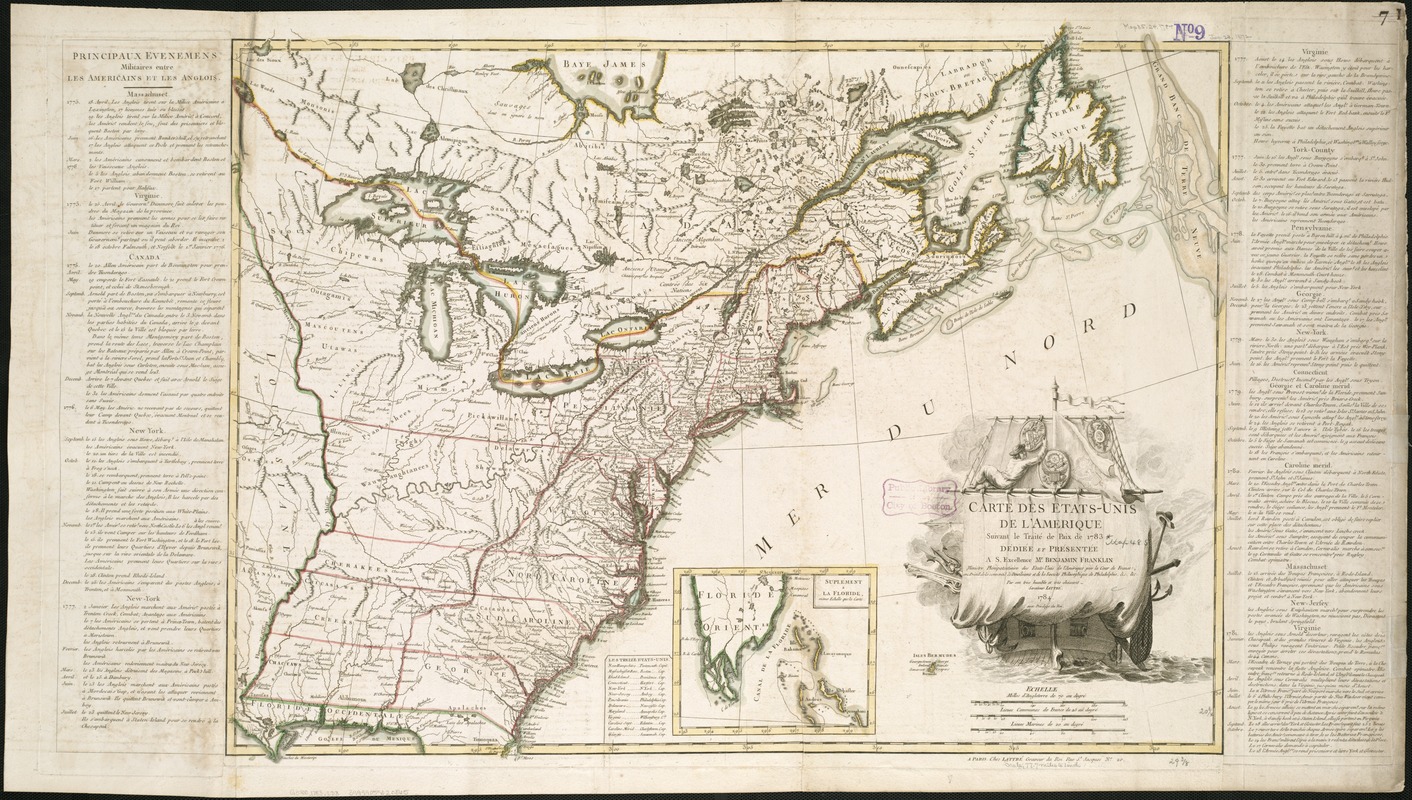 Carte des Etats-Unis de l'Amerique suivant le Traité de Paix de 1783