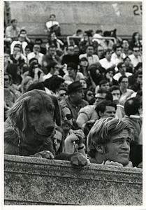 Striker and friend at strike rally at university