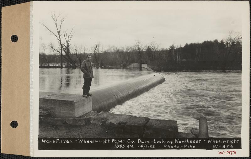 Ware River, Wheelwright Paper Co., dam, looking northeast, Barre, Mass
