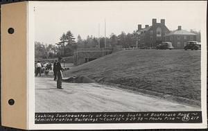 Contract No. 56, Administration Buildings, Main Dam, Belchertown, looking southeasterly at grading south of boathouse road, Belchertown, Mass., Sep. 29, 1938