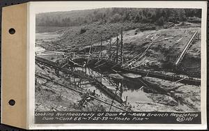 Contract No. 66, Regulating Dams, Middle Branch (New Salem), and East Branch of the Swift River, Hardwick and Petersham (formerly Dana), looking northeasterly at dam 4, middle branch regulating dam, Hardwick, Mass., Jul. 25, 1939