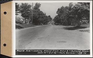 Contract No. 70, WPA Sewer Construction, Rutland, Maple Avenue, looking ahead from manhole 6B, Rutland Sewer, Rutland, Mass., Sep. 5, 1940