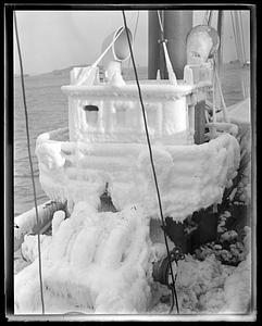Ice covered pilot house of trawler