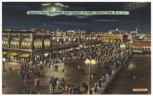 General view boardwalk from casino, at night, Asbury Park, N. J.