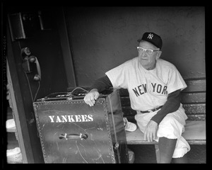 Yankees manager Casey Stengel in Fenway dugout