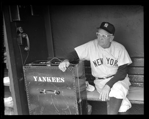 Yankees manager Casey Stengel in Fenway dugout