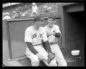 Red Sox players in dugout at Fenway