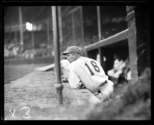 Player in dugout at Braves Field