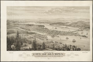 Bird's eye view of the city of Olympia, East Olympia and Tumwater, Puget Sound, Washington Territory, 1879