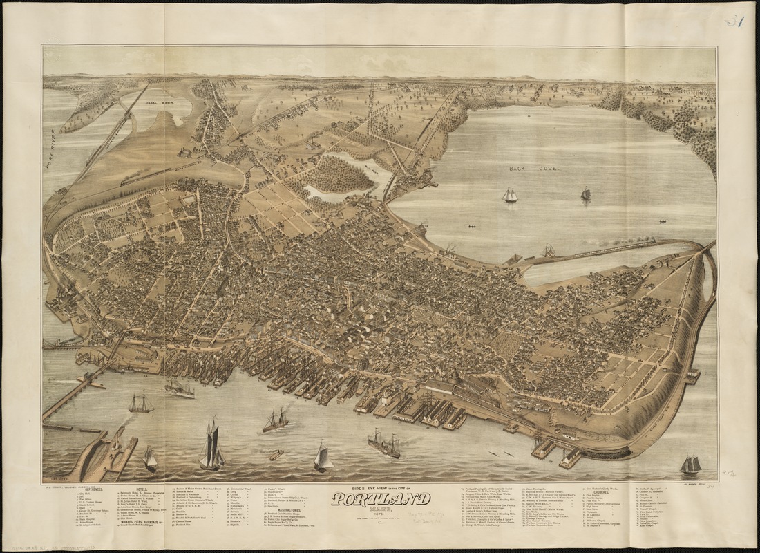 Bird's eye view of the city of Portland, Maine, 1876