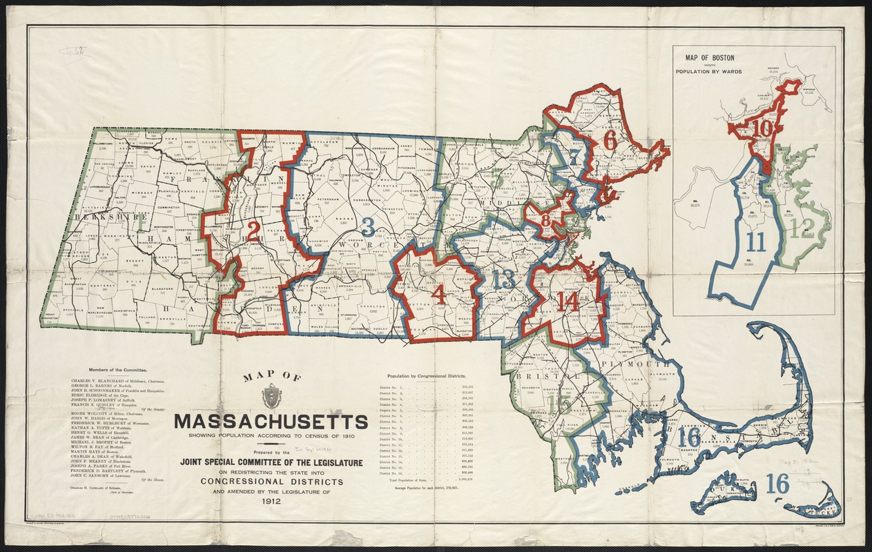 Map of Massachusetts showing population according to census of 1910