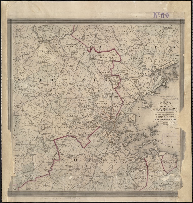 New map of the vicinity of Boston, with the dates of settlement and distance from the capital