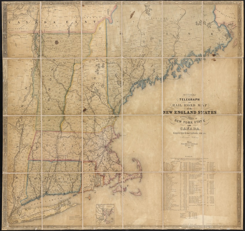 Williams' telegraph and rail road map of the New England states, eastern protion of New York state and Canada