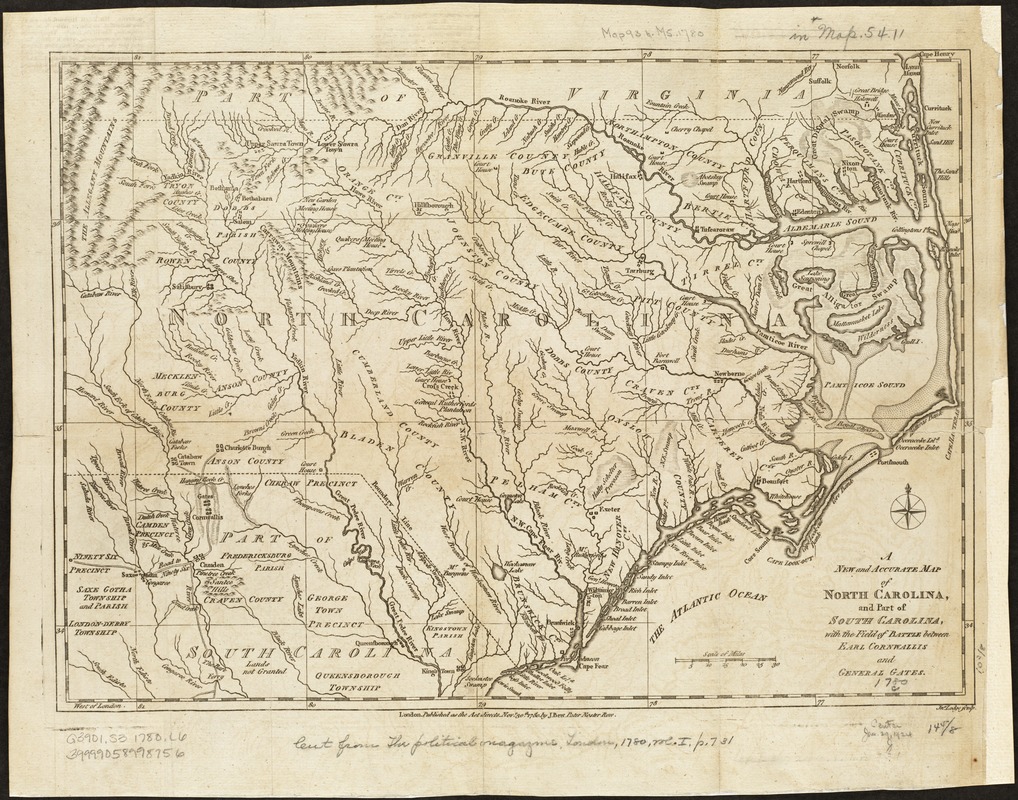 A new and accurate map of North Carolina, and part of South Carolina, with the field of battle between Earl Cornwalis and General Gates