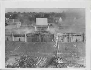 Smoke pours from the Harvard-Massachusetts Institute of Technology Electron Accelerator after exploding hydrogen and fire caused an estimated one million dollars damage