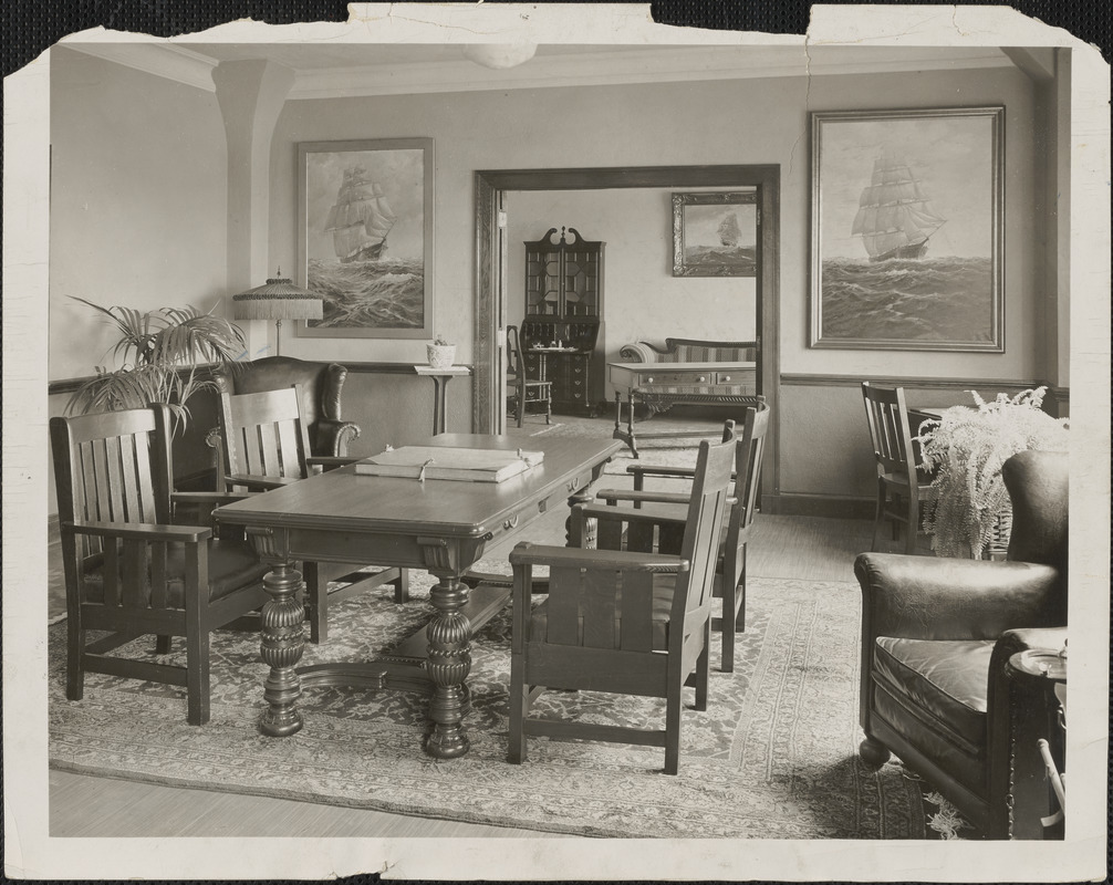 A corner of the lounge looking toward the reading room of the new quarters of the Cambridge Industrial Association, located in the Kendall Square Building, 238 Main street Cambridge, which were dedicated at a luncheon yesterday