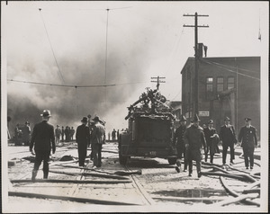 Here is a picture of the Wellington and Wild Coal Wharf four alarm fire at Charleston [sic], Mass., taken by Dave Dickinson, of Cambridge, Mass., one of the best known fire "fans" in the Boston area