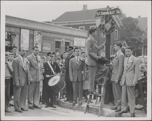 The square at Brookline street and Putnam avenue, Cambridge, was dedicated today in honor of Sgt. Edmund G. Allt of Pearl street, Cambridge, who was killed in action Sept. 18, 1944
