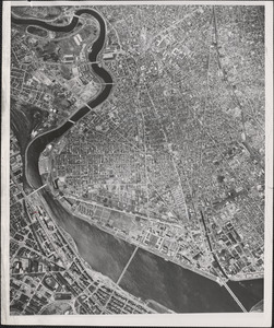 This reduced copy of an aerial photograph made by the Boston University Laboratories of Physical Research shows in graphic detail the "Trillion Dollar Triangle" of Boston University, Harvard, and Massachusetts Institute of Technology in Cambridge and Boston