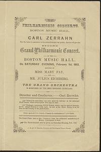 Philharmonic Concerts, Boston Music Hall, Carl Zerrahn, second grand philharmonic concert at the Boston Music Hall, on Saturday evening, February 1st, 1862