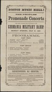 Boston Music Hall, the peoples' promenade concerts, Germania Military Band, Monday evening, July 27, 1857