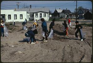 Children in Onset, Mass. cleanup debris along road etc.