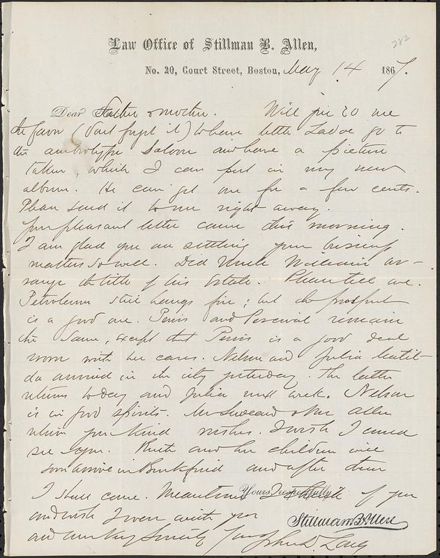 Letter from John D. Long to Zadoc Long and Julia D. Long, May 14, 1867