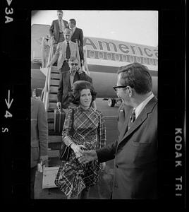 Luci Johnson Nugent, daughter of LBJ, arrives at Logan Airport, East Boston