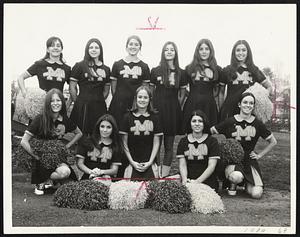 Matignon High Cheerleaders – Front (from left) Gail Walsh, Kathy Kelleher, Maureen Walsh, Diane Occhialini and Marie Cloherty. Back from (left) Gretchen Hoffman, Debbie Lindstrom, Kathy Wilayto, Ann Marie Noe, Peggy Raboin and Pamela Liberopoulos.