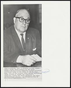 Witness at Klan Probe--George Sligh, first witness as the House Un-American Activities Committee turned attention to Georgia today in its probe of the Ku Klux Klan, sits at the witness table before testifying. Sligh refused to answer the committee's questions, citing the Fifth Amendment and other constitutional grounds.