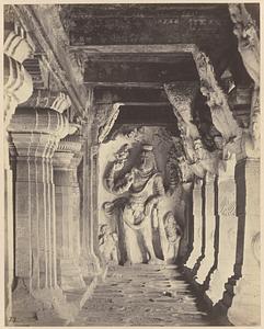 Narasimha (Vishnu in form of man-lion) in west end of verandah of Cave III, Badami
